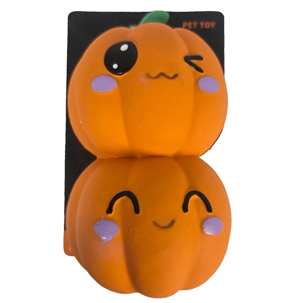 Jack O Lantern Lane Pumpkin Dog Toys 2 Pack Squeaky Halloween Orange 6 Inch New